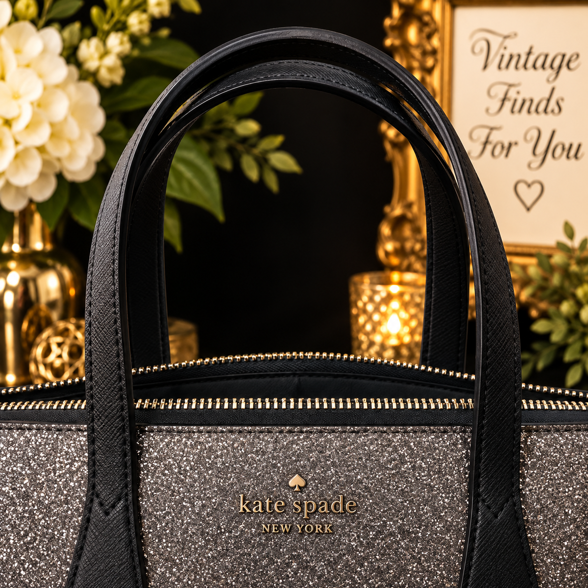 Kate Spade New York Glitter Tote Bag – Charcoal Gray & Black