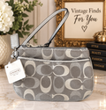 Coach Signature Gray & Silver Metallic Small Wristlet Zip Pouch Bag NWT