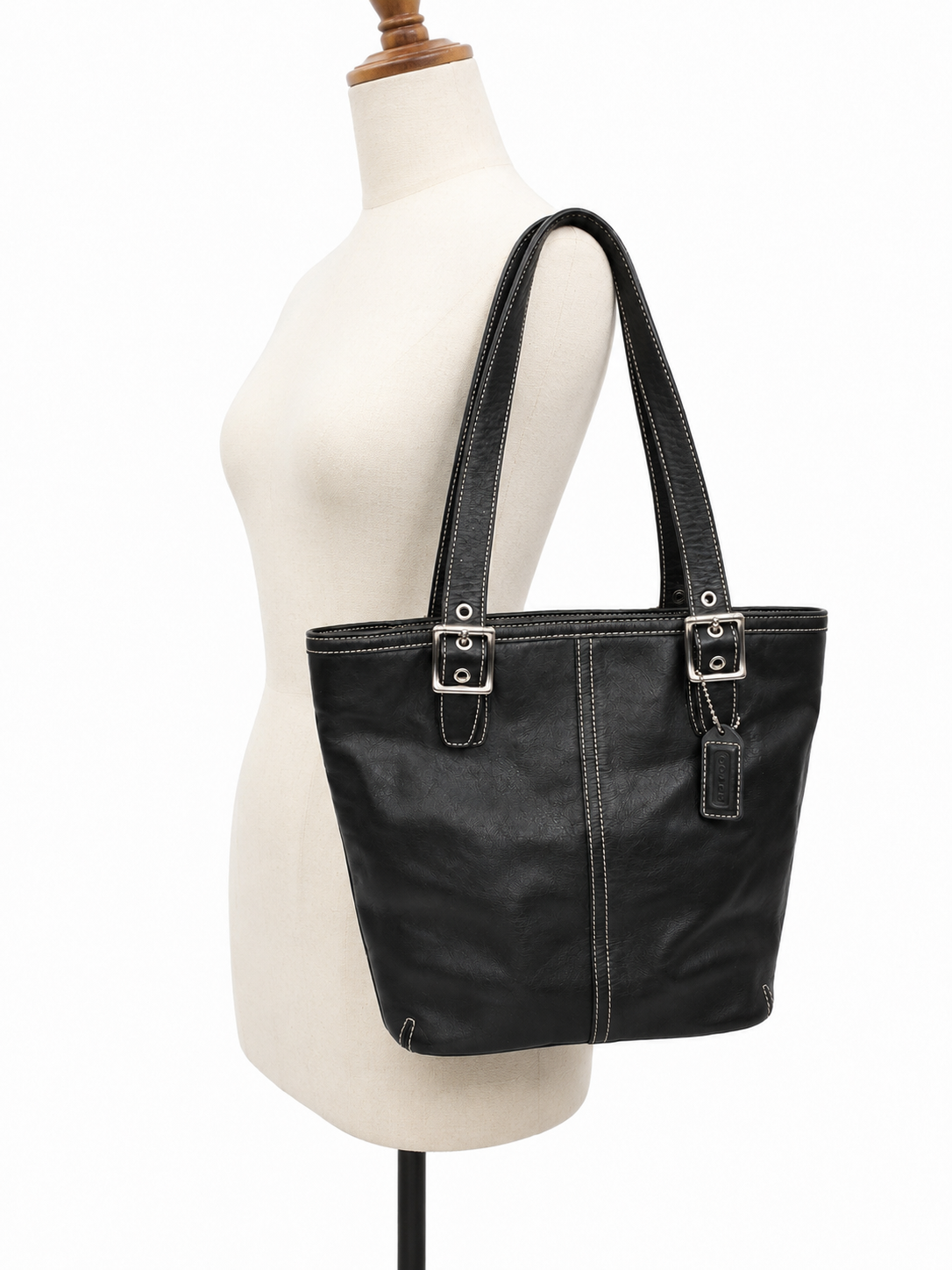 Black Coach Leather Shoulder Tote Bag