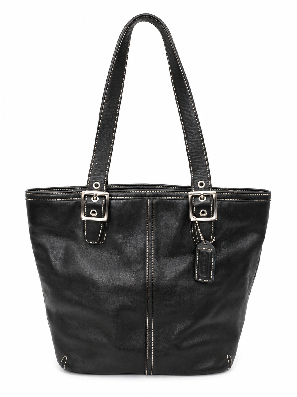 Black Coach Leather Shoulder Tote Bag