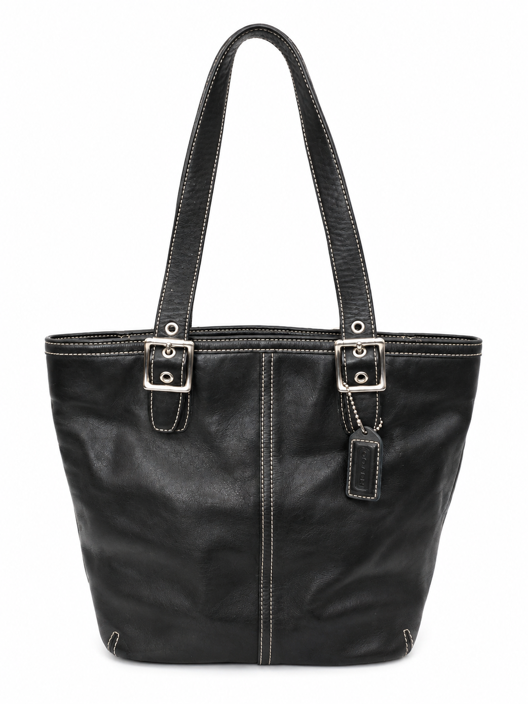 Black Coach Leather Shoulder Tote Bag