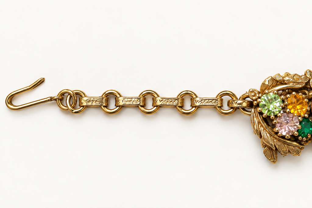 Vintage Judy Lee Statement Necklace – Gold Tone Textured Link Design – Signed
