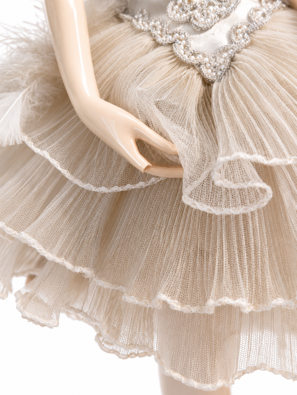 Vintage Porcelain Ballerina Doll – White Feathered Tutu & Pearls