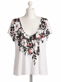 White House Black Market White Scoop Neck Tee with Black & Pink Floral XL