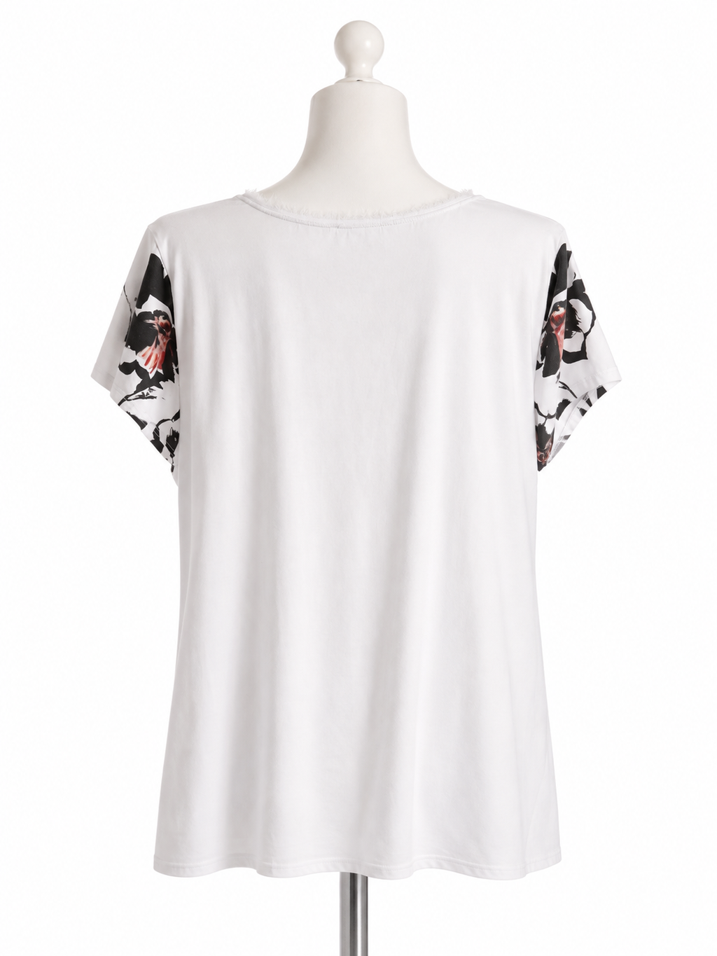 White House Black Market White Scoop Neck Tee with Black & Pink Floral XL