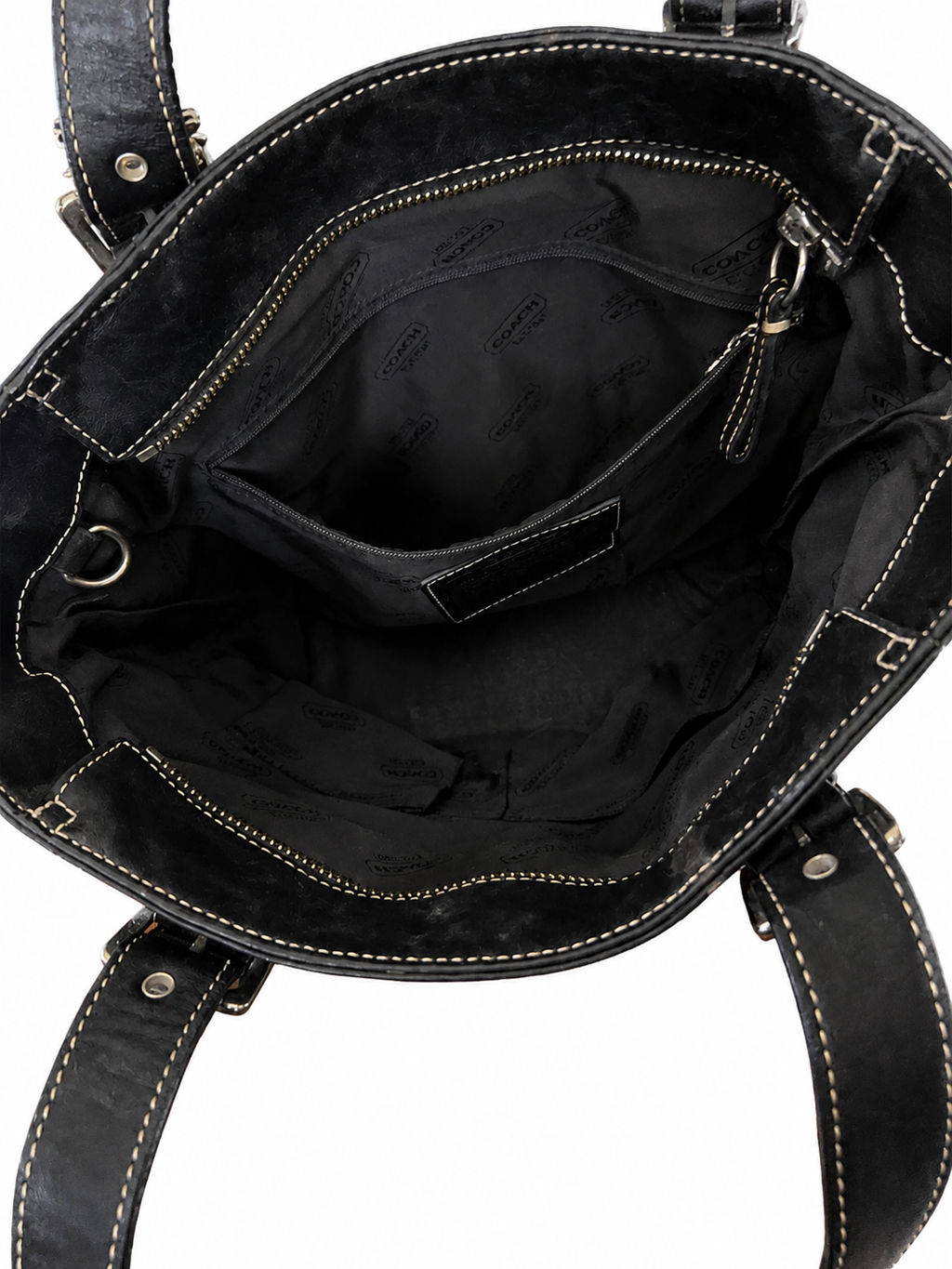 Black Coach Leather Shoulder Tote Bag