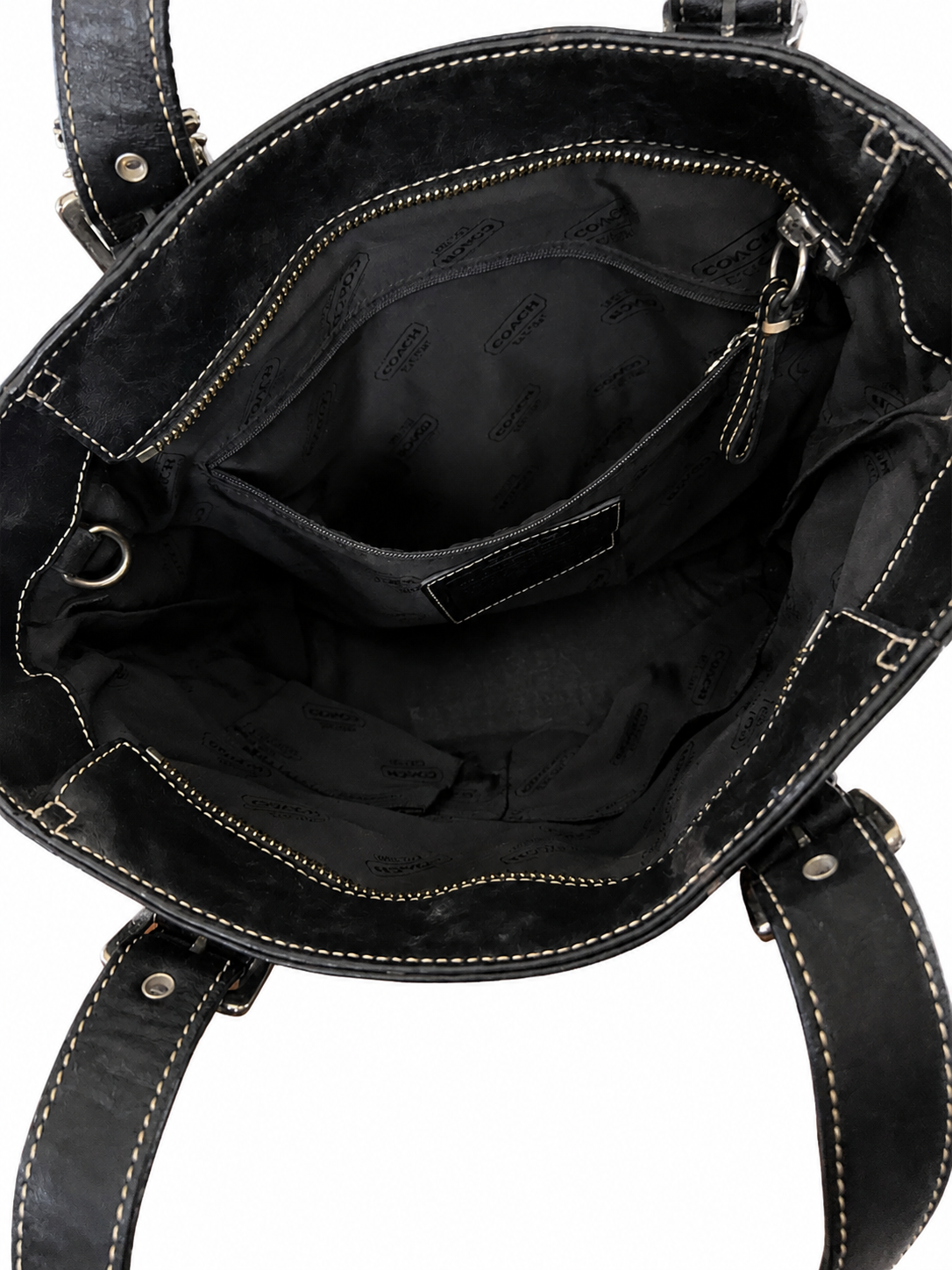 Black Coach Leather Shoulder Tote Bag