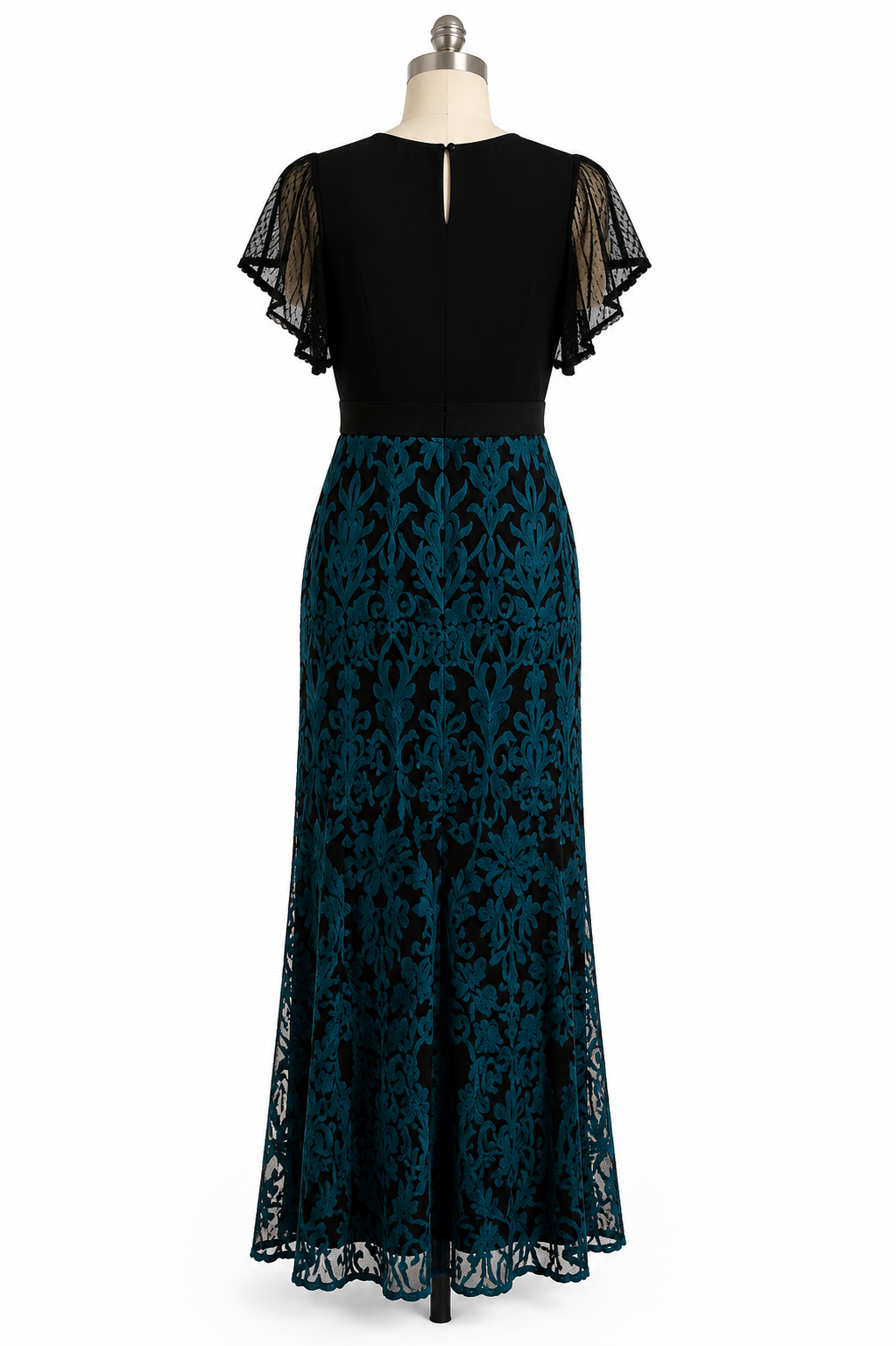 New Foxiedox Black and Teal Embroidered/Lace Dress XL