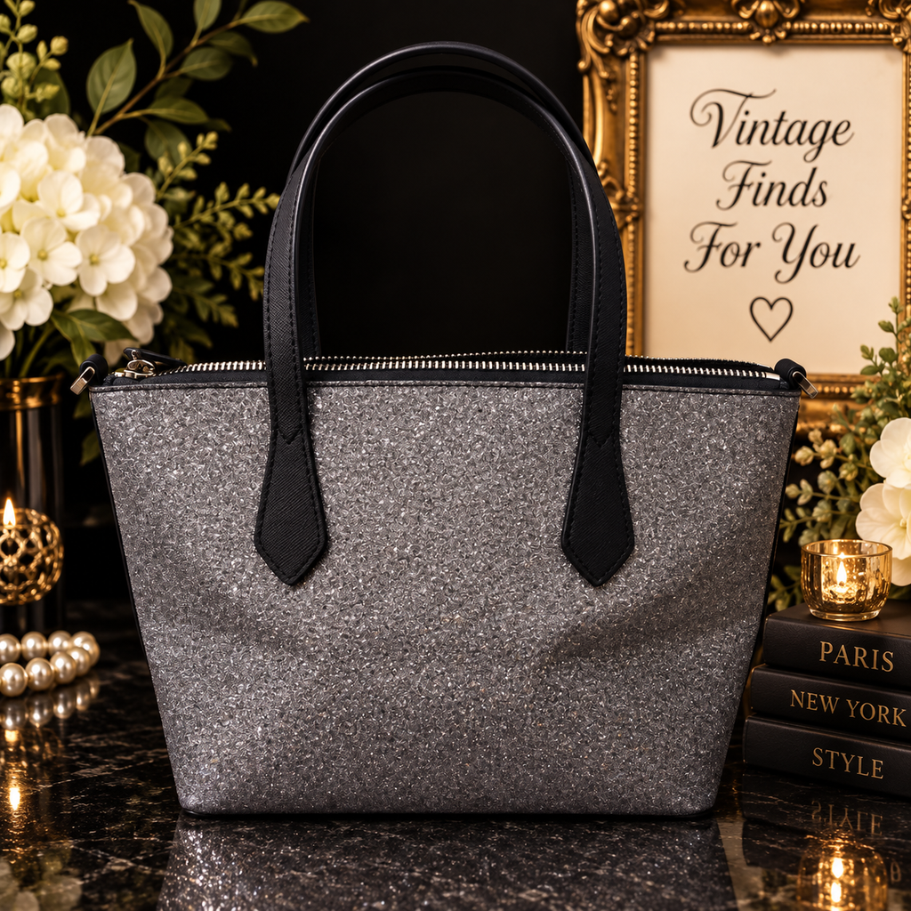 Kate Spade New York Glitter Tote Bag – Charcoal Gray & Black