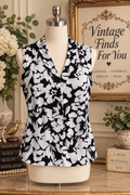 Calvin Klein Black & White Floral Sleeveless Blouse XL