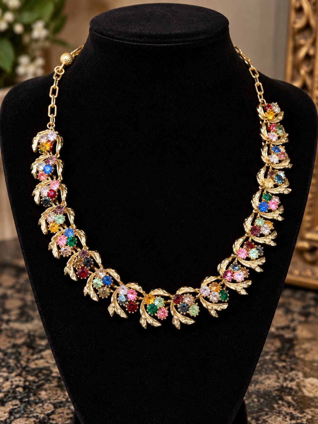Vintage Judy Lee Statement Necklace – Gold Tone Textured Link Design – Signed