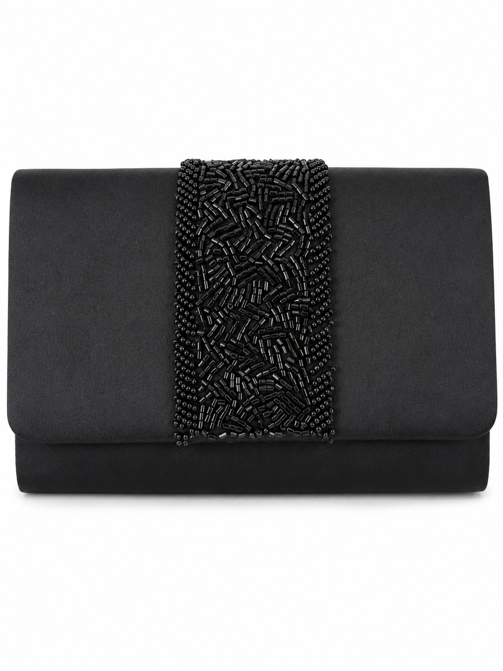 Elegant Black Satin Clutch with Beaded Detail