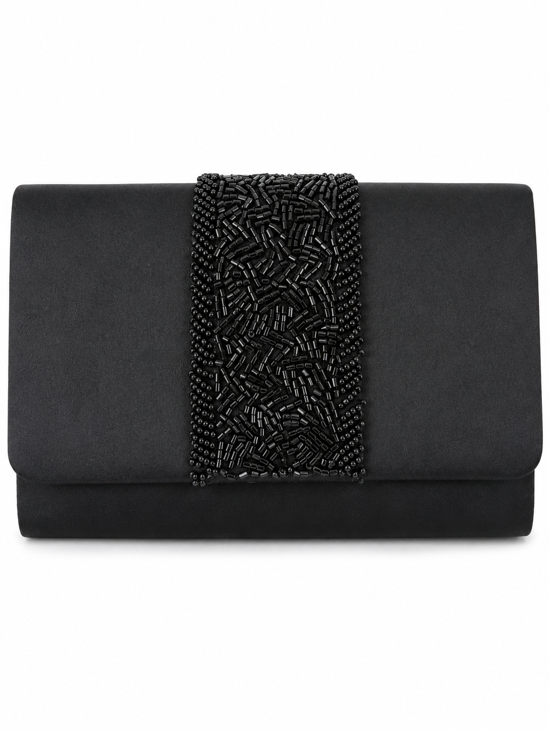 Elegant Black Satin Clutch with Beaded Detail