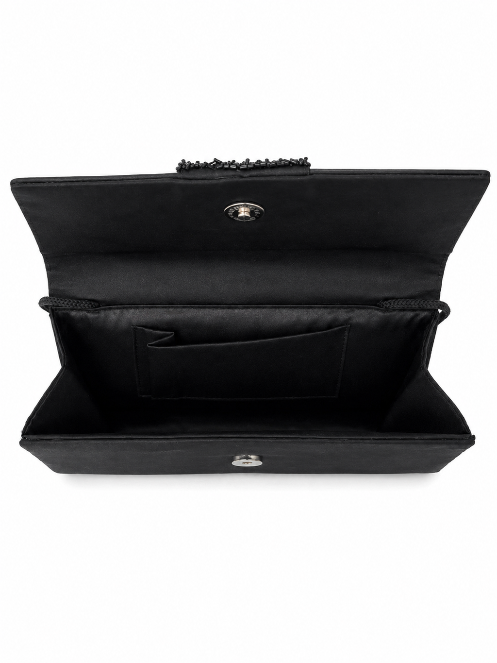 Elegant Black Satin Clutch with Beaded Detail