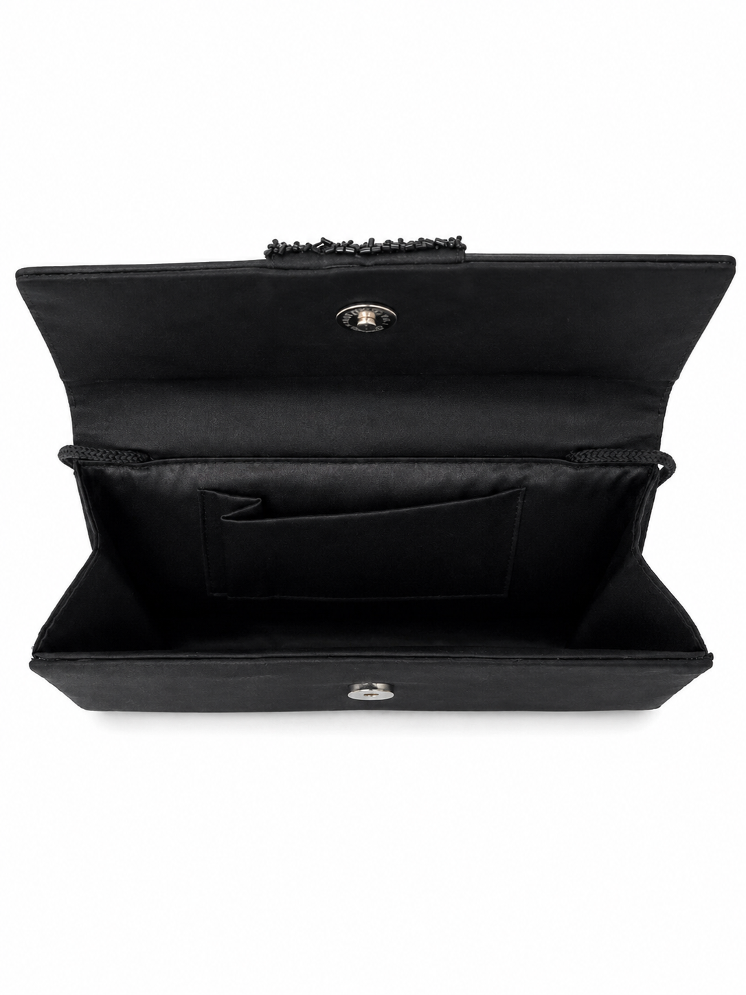 Elegant Black Satin Clutch with Beaded Detail