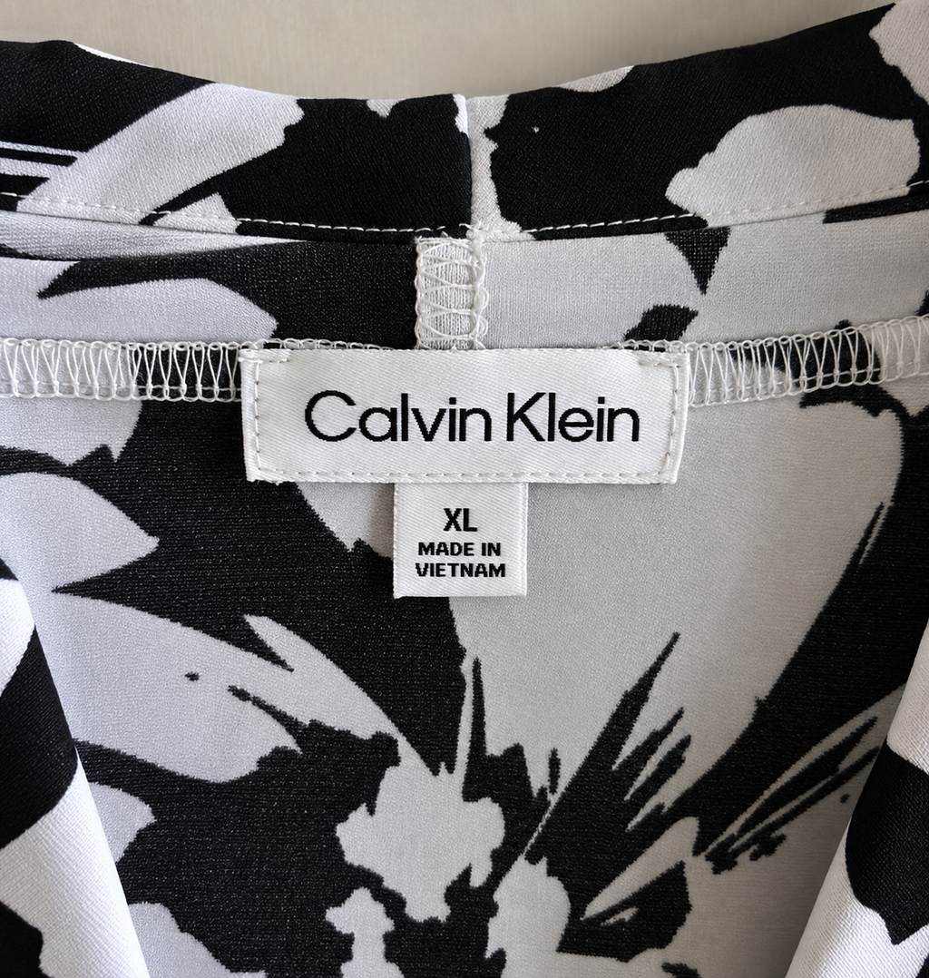 Calvin Klein Black & White Floral Sleeveless Blouse XL