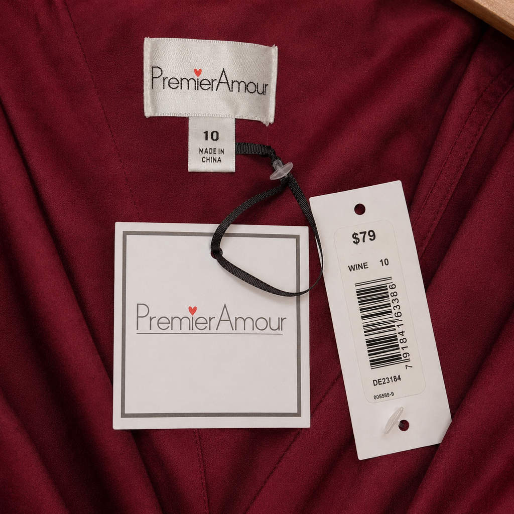 PremierAmour Women’s Size 10 Wine Burgundy Wrap Dress NWT