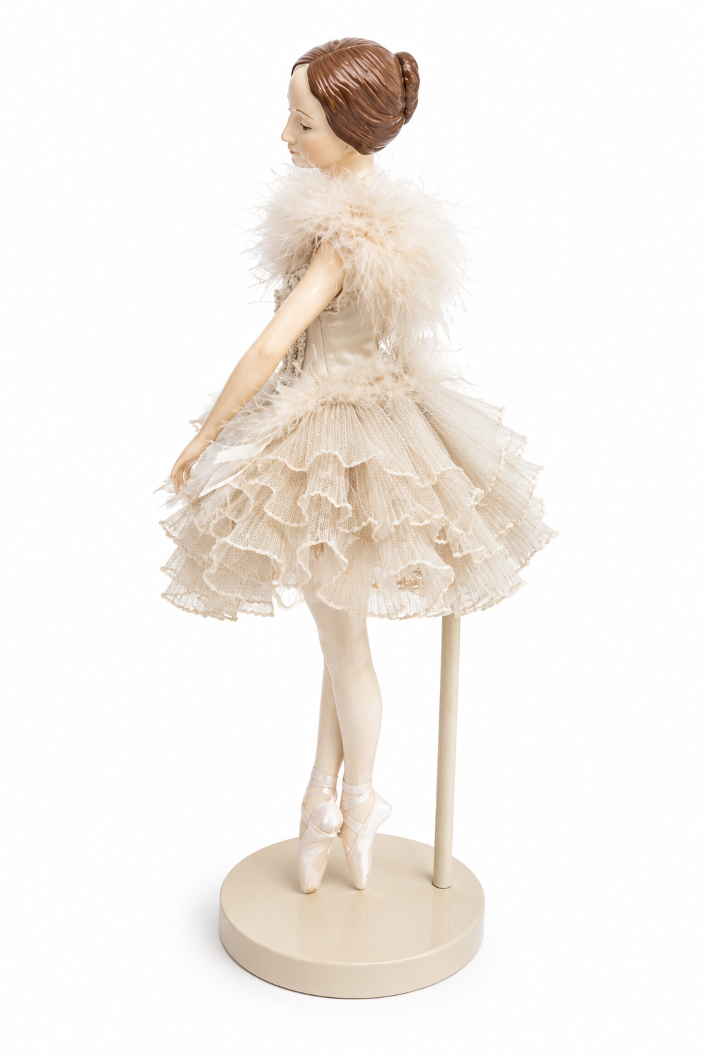 Vintage Porcelain Ballerina Doll – White Feathered Tutu & Pearls