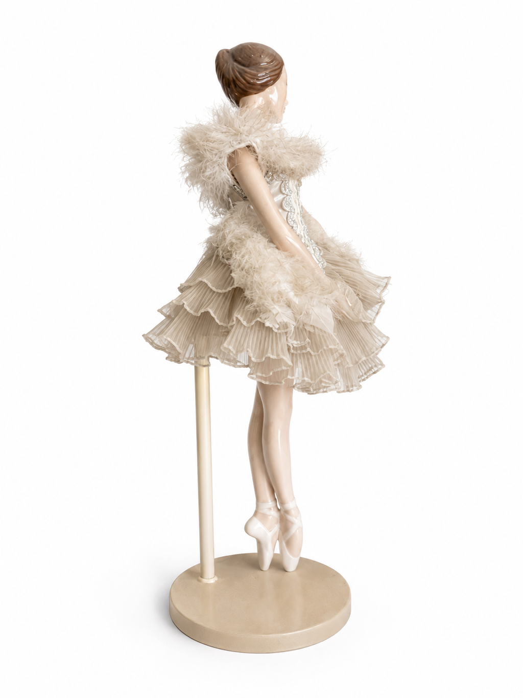 Vintage Porcelain Ballerina Doll – White Feathered Tutu & Pearls