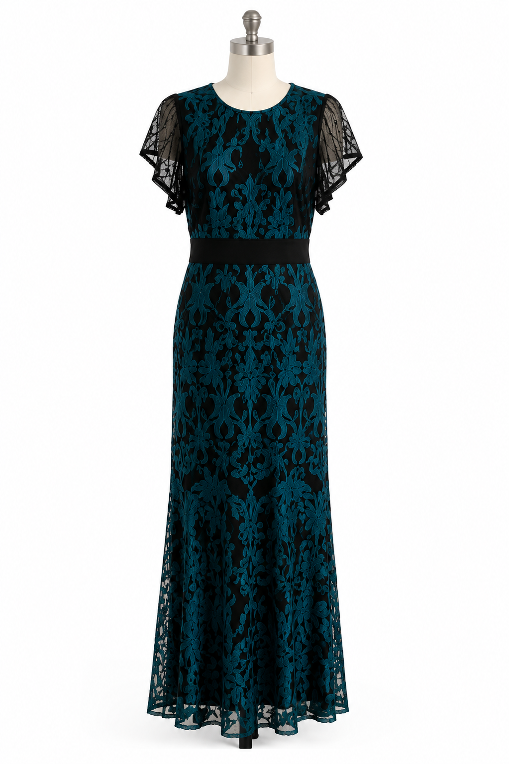 New Foxiedox Black and Teal Embroidered/Lace Dress XL