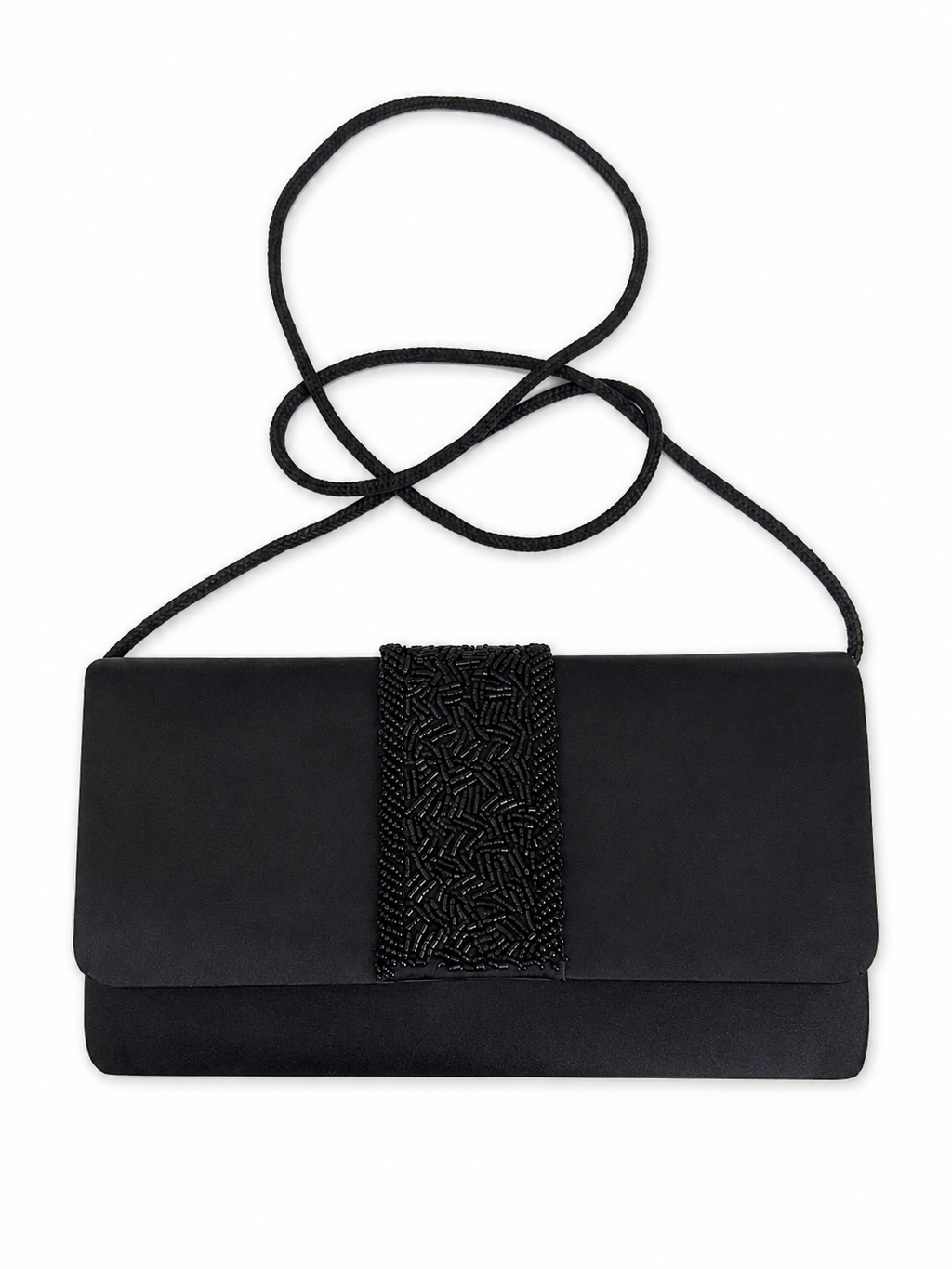 Elegant Black Satin Clutch with Beaded Detail