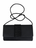 Elegant Black Satin Clutch with Beaded Detail