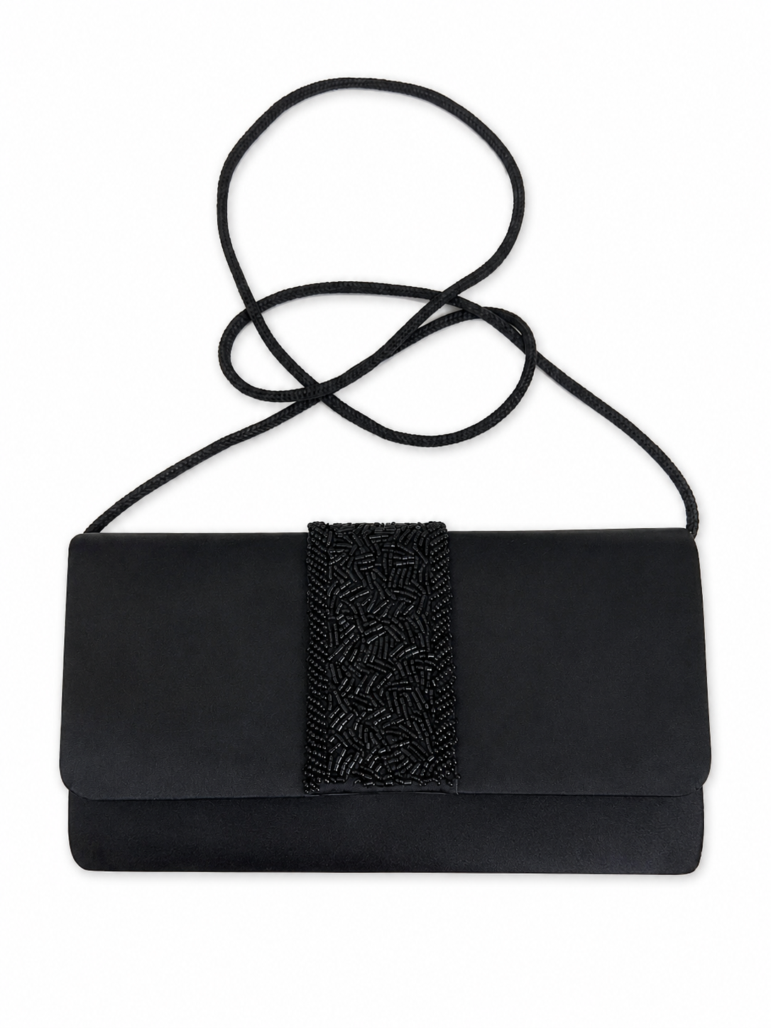 Elegant Black Satin Clutch with Beaded Detail