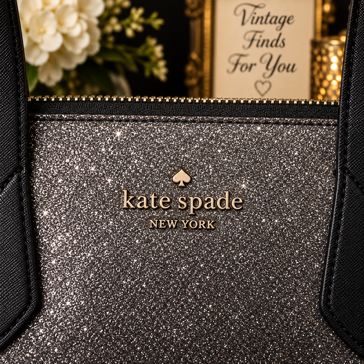 Kate Spade New York Glitter Tote Bag – Charcoal Gray & Black
