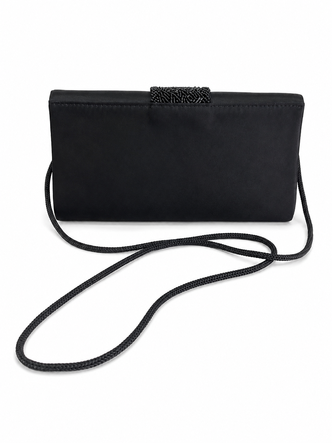Elegant Black Satin Clutch with Beaded Detail