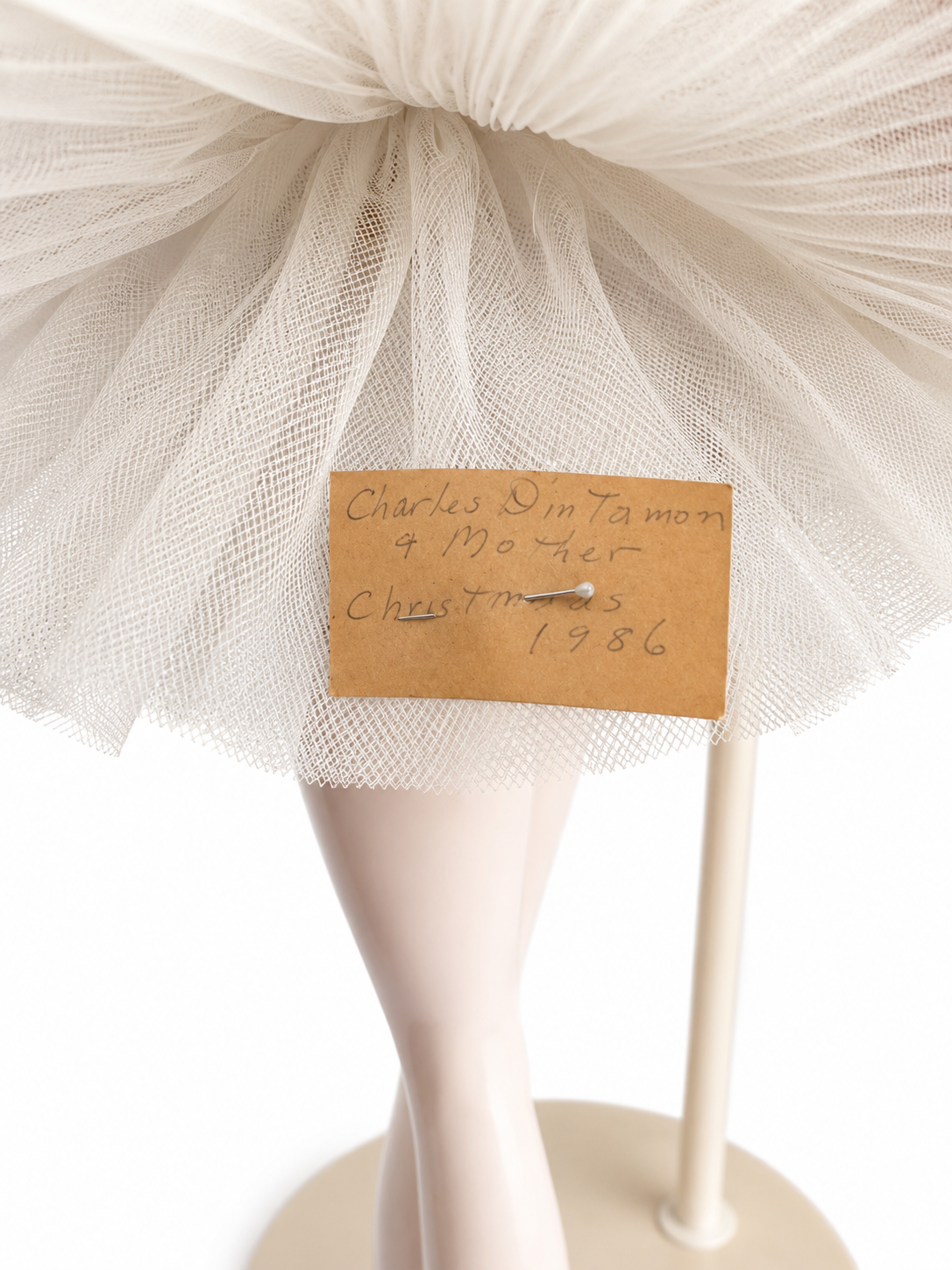 Vintage Porcelain Ballerina Doll – White Feathered Tutu & Pearls