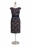 Adrianna Papell Women’s Size 16 Navy Blue Lace Nude Lined Cocktail Dress