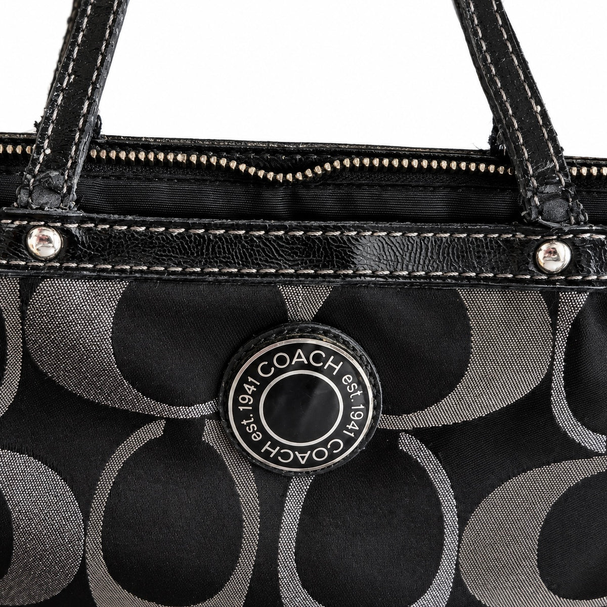 Coach Signature Black & Silver Jacquard Tote Bag – Style F20429