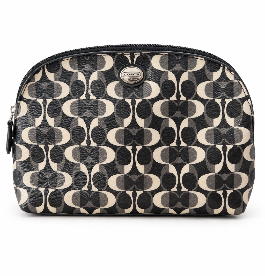 Black Gray Cream Op Art Cosmetic Makeup Pouch – Coach Branding