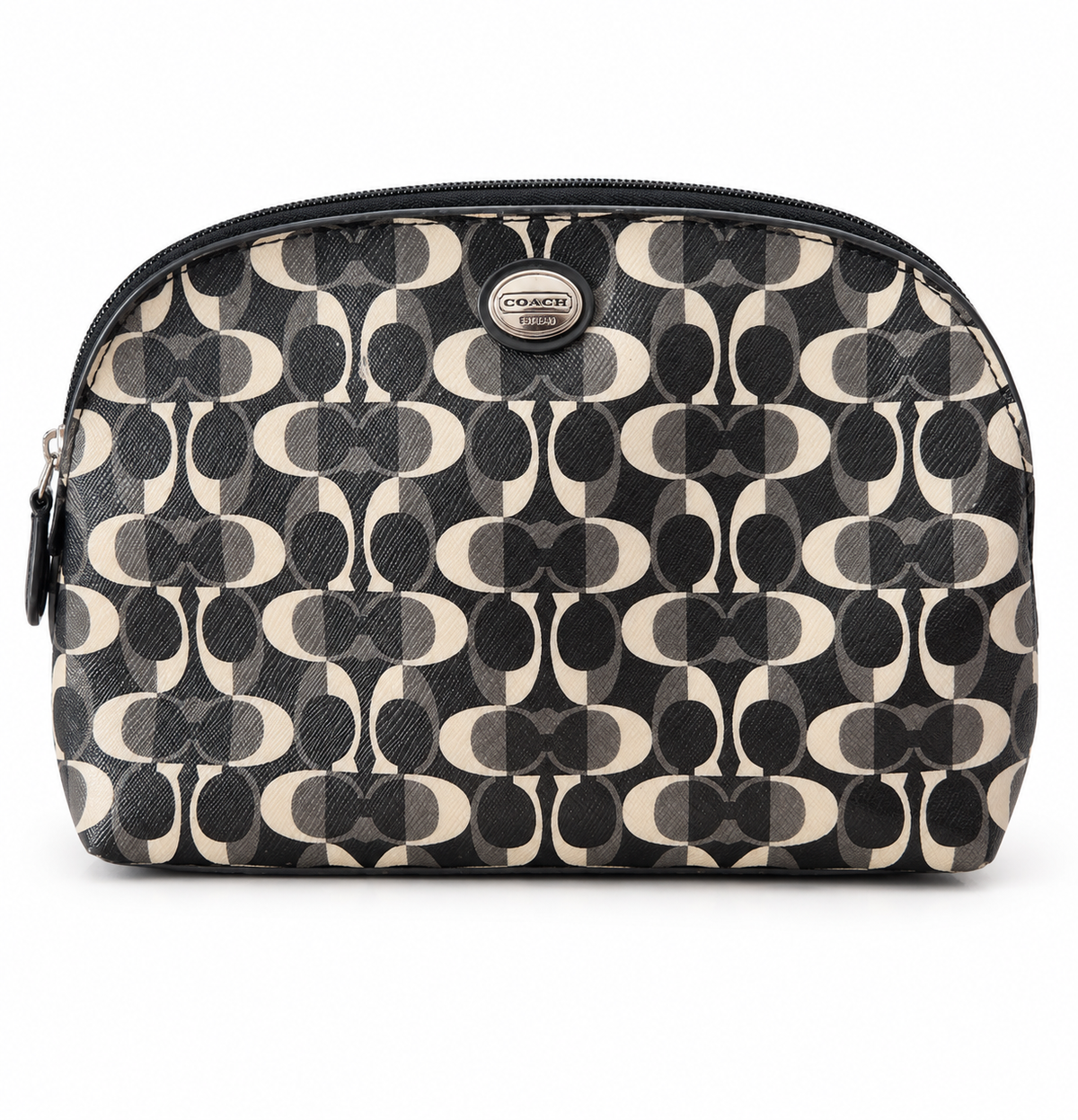 Black Gray Cream Op Art Cosmetic Makeup Pouch – Coach Branding