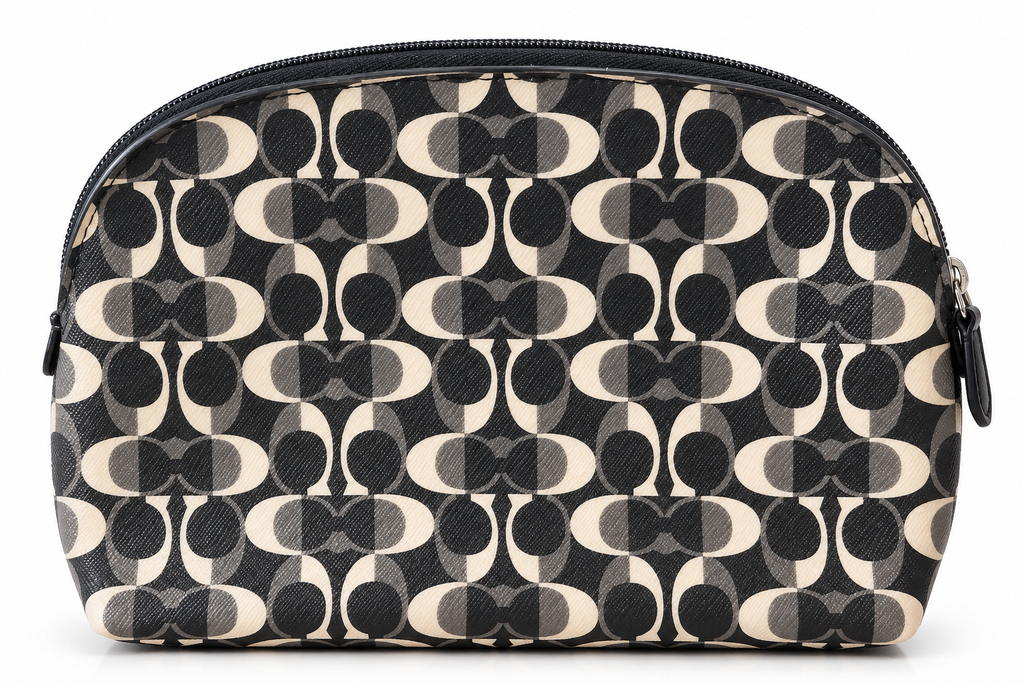 Black Gray Cream Op Art Cosmetic Makeup Pouch – Coach Branding