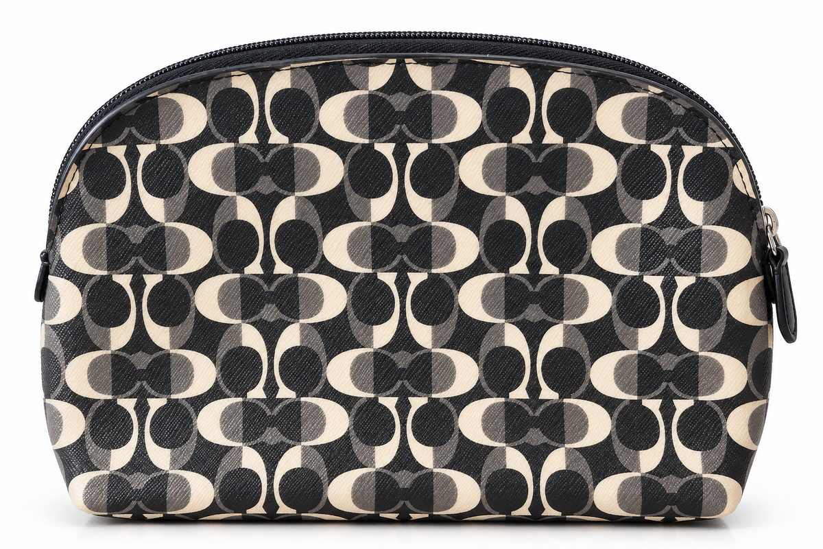 Black Gray Cream Op Art Cosmetic Makeup Pouch – Coach Branding