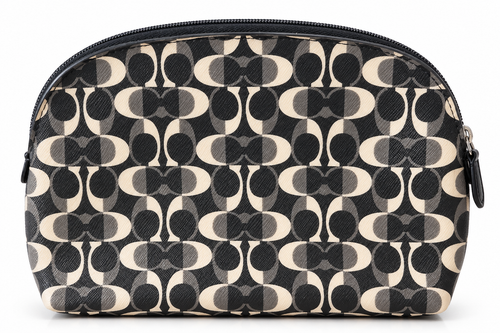 Black Gray Cream Op Art Cosmetic Makeup Pouch – Coach Branding