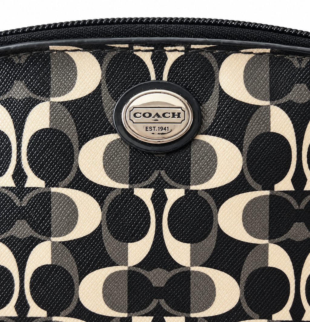 Black Gray Cream Op Art Cosmetic Makeup Pouch – Coach Branding
