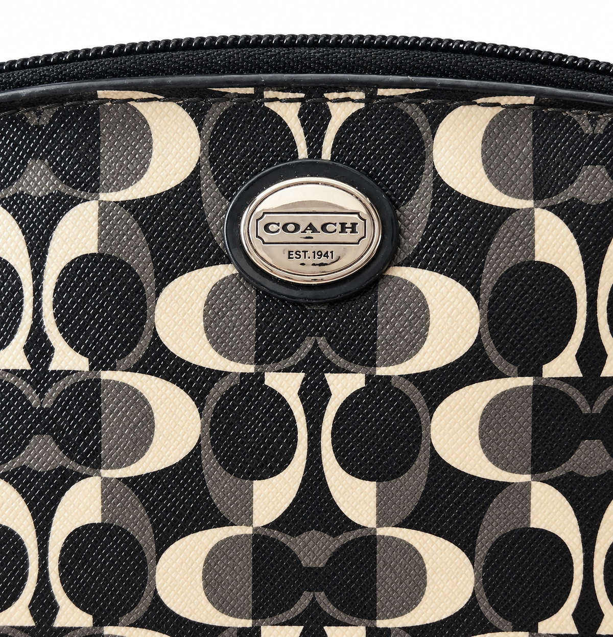 Black Gray Cream Op Art Cosmetic Makeup Pouch – Coach Branding