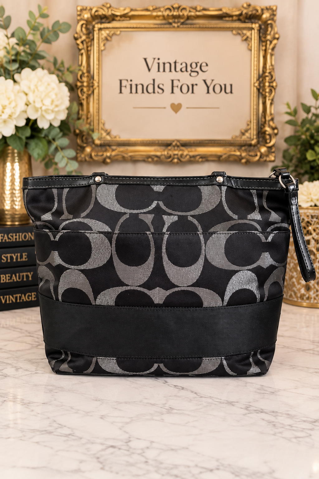 Coach Signature Black & Silver Jacquard Tote Bag – Style F20429