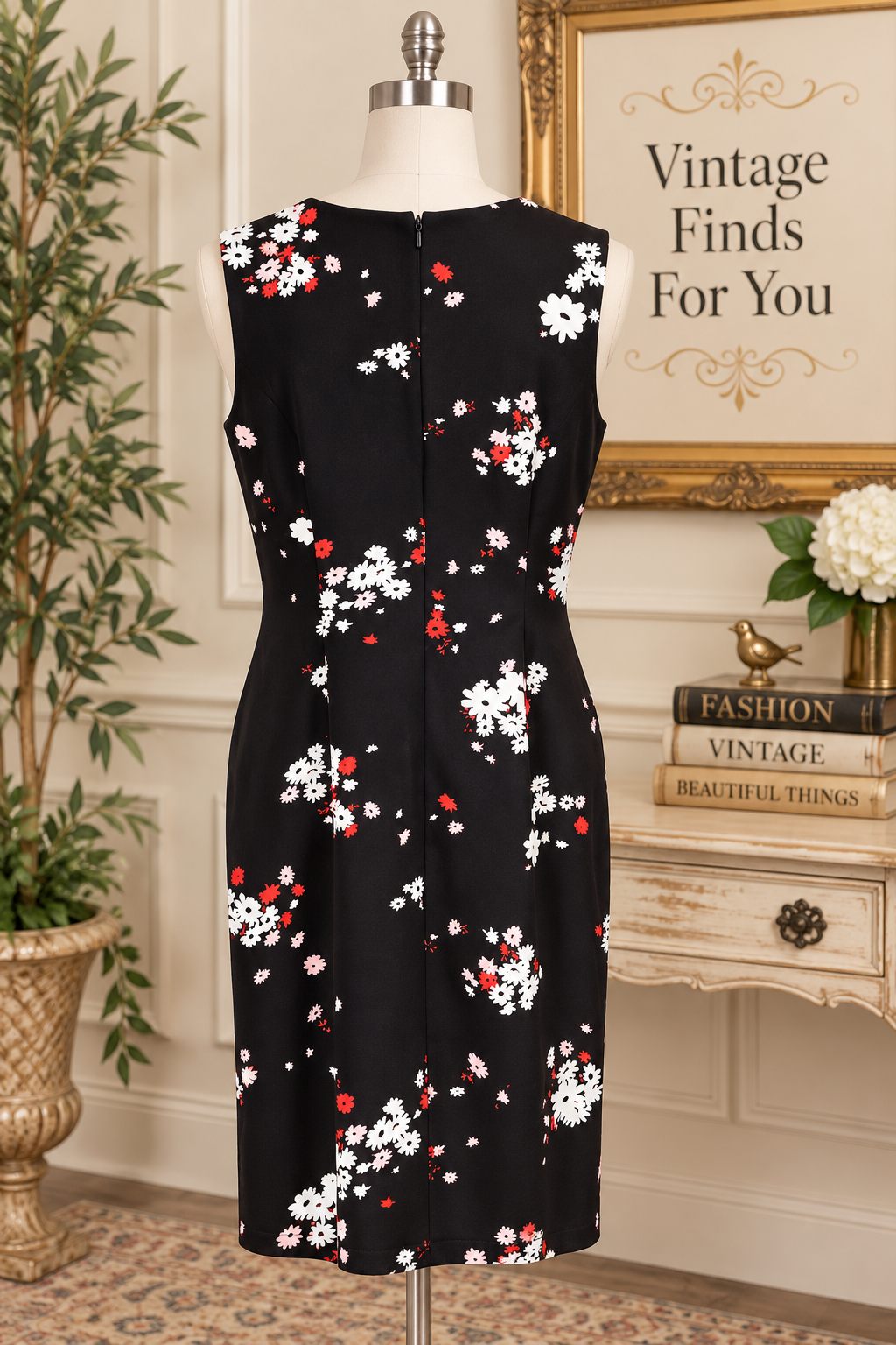 Ann Taylor Black Floral Keyhole Sheath Dress Size 10 NWOT