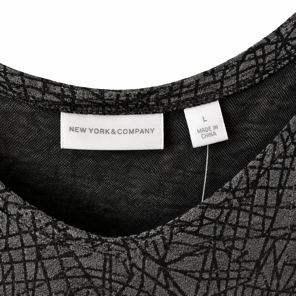 New York & Company NWT Gray Black Abstract Print Dress Size L