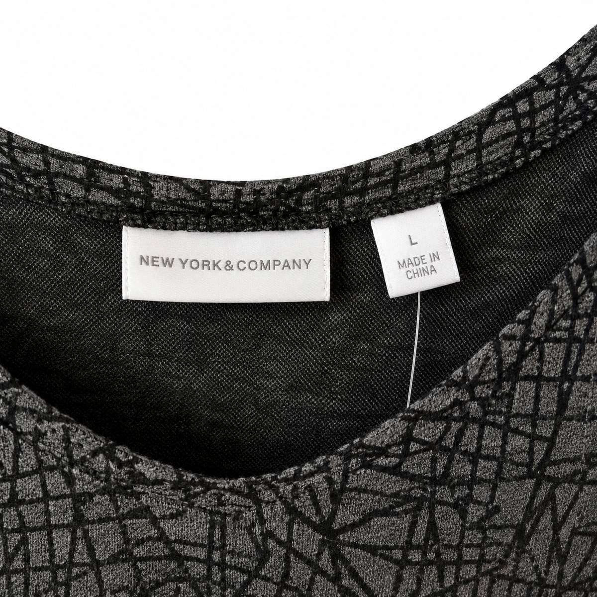 New York & Company NWT Gray Black Abstract Print Dress Size L