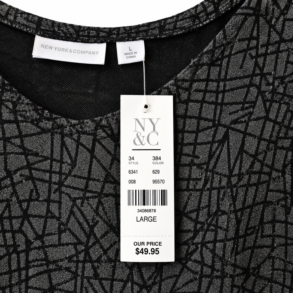 New York & Company NWT Gray Black Abstract Print Dress Size L