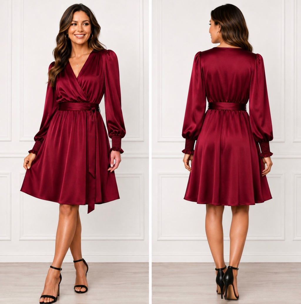 PremierAmour Women’s Size 10 Wine Burgundy Wrap Dress NWT