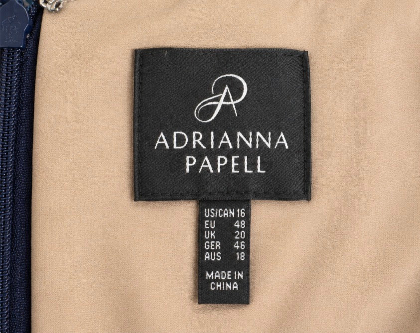 Adrianna Papell Women’s Size 16 Navy Blue Lace Nude Lined Cocktail Dress